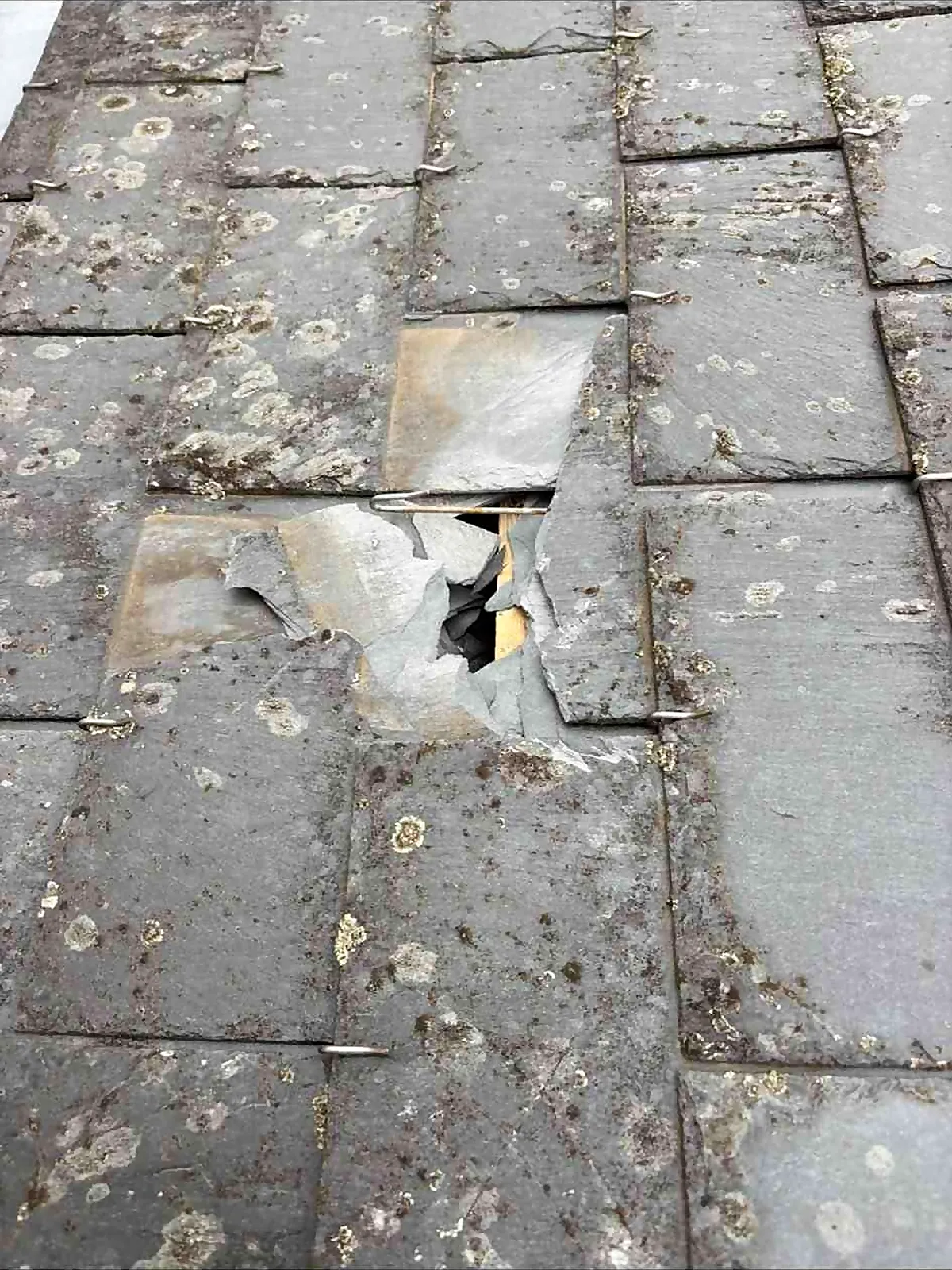 Ardoise en fibrociment percée sur une couverture patinée à Elbeuf